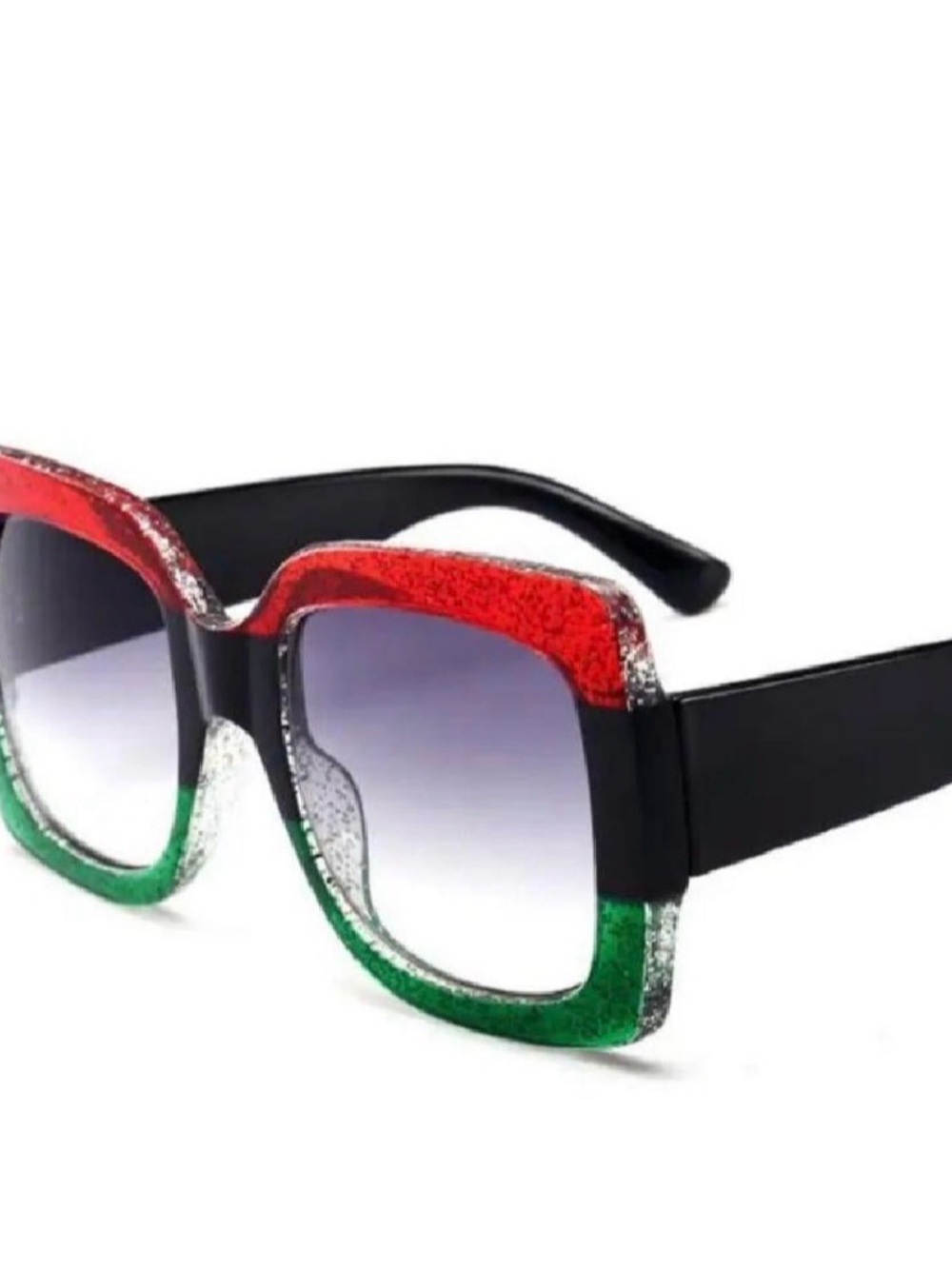 Bold Glitter Block Color Sunglasses - Red, Green & Black